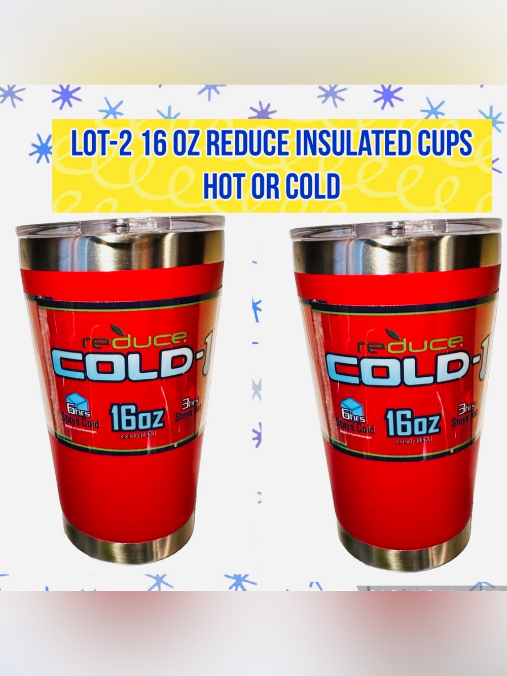 Red Stainless Steel Insulated travel cup with lids lot/2
